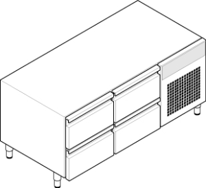BASE REFRIGERATA GN1/1 - 4 CASSETTI CON GAS R290 T70 DIM. CM 140X65X62H
