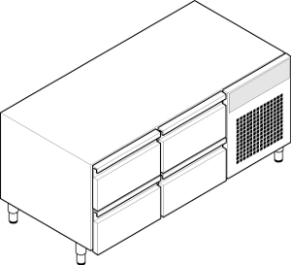 BASE REFRIGERATA GN1/1 - 4 CASSETTI CON GAS R290 T70 DIM. CM 140X65X62H