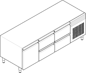 BASE REFRIGERATA GN1/1 - 1 PORTA - 4 CASSETTI CON GAS R290 T70 DIM. CM. 175X65X62H