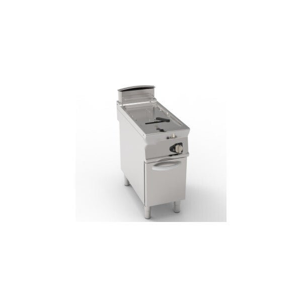 FRIGGITRICE GAS VASCA SINGOLA 21LT CON FONDO V FREESTANDING SU VANO CHIUSO - CESTELLI COPERCHI E VASCA RECUPERO OLIO INCLUSI