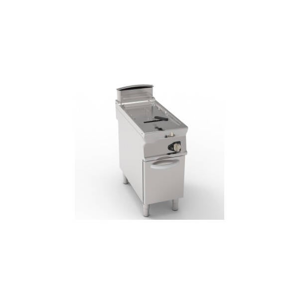 FRIGGITRICE GAS VASCA SINGOLA 21LT CON FONDO V FREESTANDING SU VANO CHIUSO - CESTELLI COPERCHI E VASCA RECUPERO OLIO INCLUSI