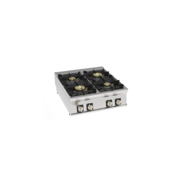 PIANO COTTURA GAS ERMETICO 4 FUOCHI HIGH POWER CON GRIGLIE IN GHISA TOP