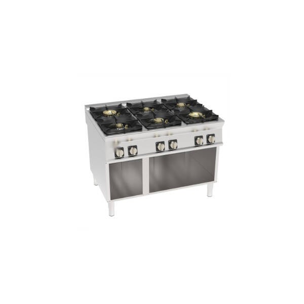 PIANO COTTURA GAS ERMETICO 6 FUOCHI SUPER CON GRIGLIE IN GHISA FREESTANDING SU VANO APERTO