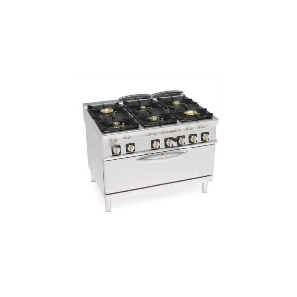 CUCINA GAS ERMETICA 6 FUOCHI SUPER CON GRIGLIE IN GHISA SU FORNO GAS STATICO FULL-SIZE CON 1 GRIGLIA
