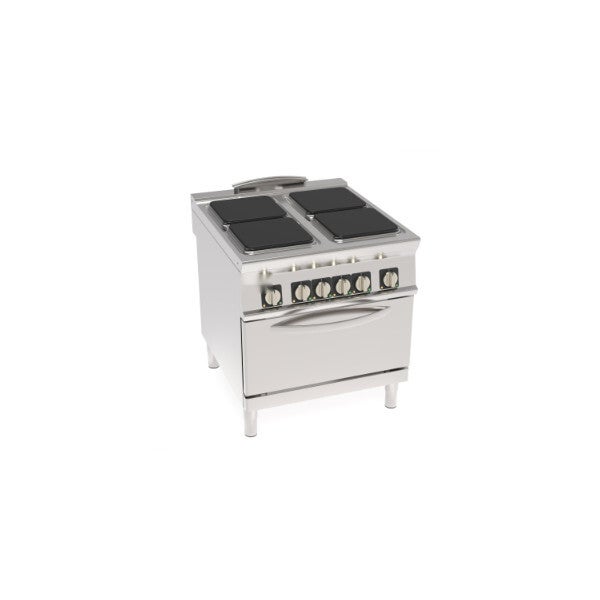 CUCINA ELETTRICA 4 PIASTRE ERMETICHE QUADRE (30X30CM - 11.8X11.8IN) CON FORNO ELETTRICO STATICO GN2/1 CON 1 GRIGLIA