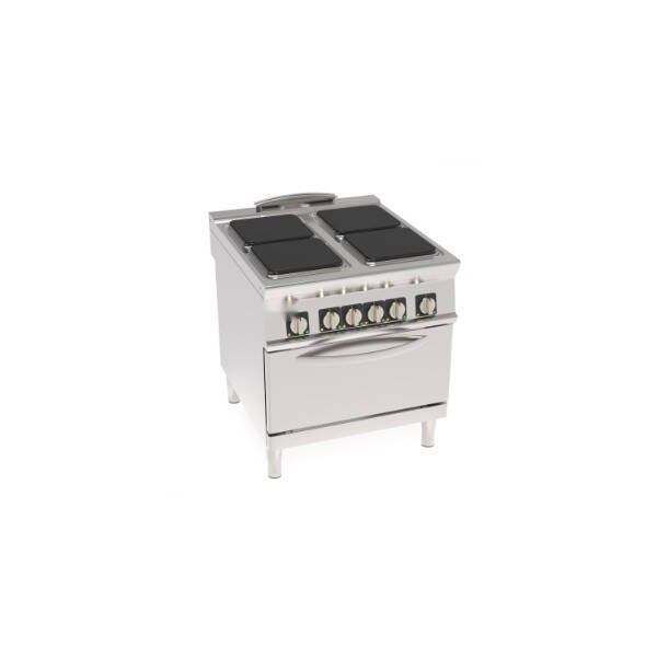 CUCINA ELETTRICA 4 PIASTRE ERMETICHE QUADRE (30X30CM - 11.8X11.8IN) CON FORNO ELETTRICO STATICO GN2/1 CON 1 GRIGLIA