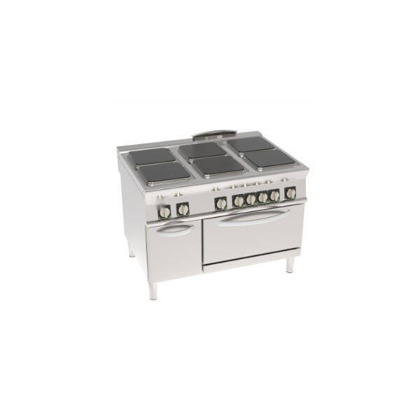 CUCINA ELETTRICA 6 PIASTRE ERMETICHE QUADRE (30X30CM - 11.8X11.8IN) CON FORNO ELETTRICO STATICO GN2/1 CON 1 GRIGLIA