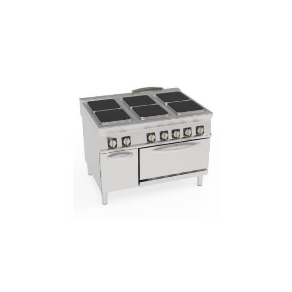 CUCINA ELETTRICA 6 PIASTRE ERMETICHE QUADRE (30X30CM - 11.8X11.8IN) CON FORNO ELETTRICO CONVEZIONE GN1/1 CON 1 GRIGLIA