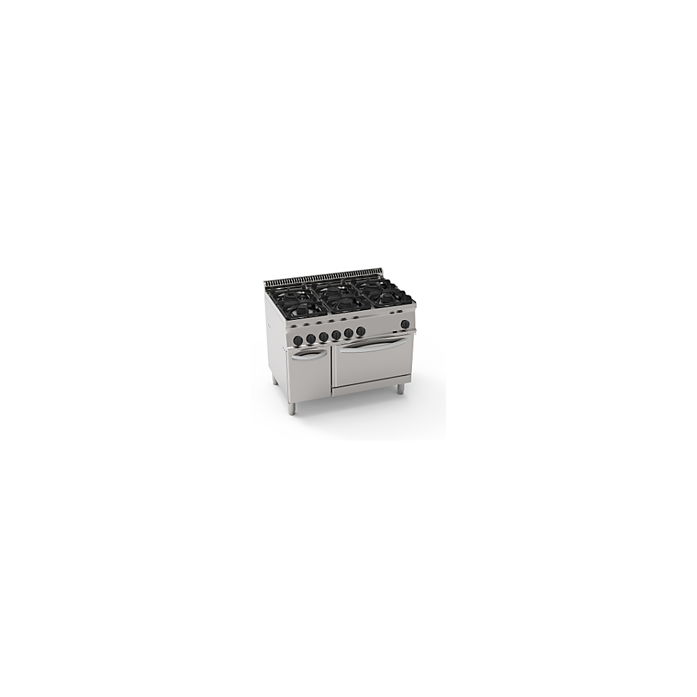 Cucina gas 6 fuochi con forno gas statico GN2/1 e 1 griglia