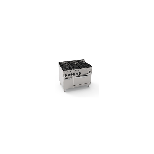 Cucina gas 6 fuochi con forno gas statico GN2/1 e 1 griglia