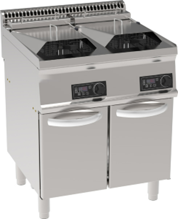 FRIGGITRICE ELETTRICA VASCA DOPPIA 14+14LT A CONTROLLO ELETTRONICO CON ELEMENTI RISCALDANTI IN VASCA BASCULANT