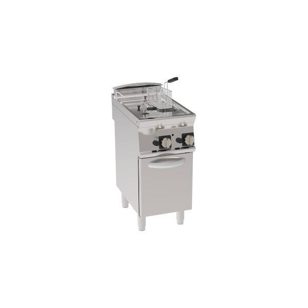 FRIGGITRICE GAS VASCA DOPPIA 8+8LT CON SCAMBIATORI IN VASCA FREESTANDING SU VANO CHIUSO - CESTELLI, COPERCHI E VASCA RECUPERO OLIO INCLUSI