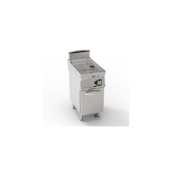 FRIGGITRICE GAS VASCA SINGOLA 17LT CON FONDO V FREESTANDING SU VANO CHIUSO - CESTELLI COPERCHI E VASCA RECUPERO OLIO INCLUSI