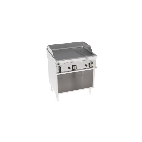 FRY-TOP GAS PIASTRA 1/3 RIGATA CROMATA SPAZZOLATA FREESTANDING SU VANO APERTO