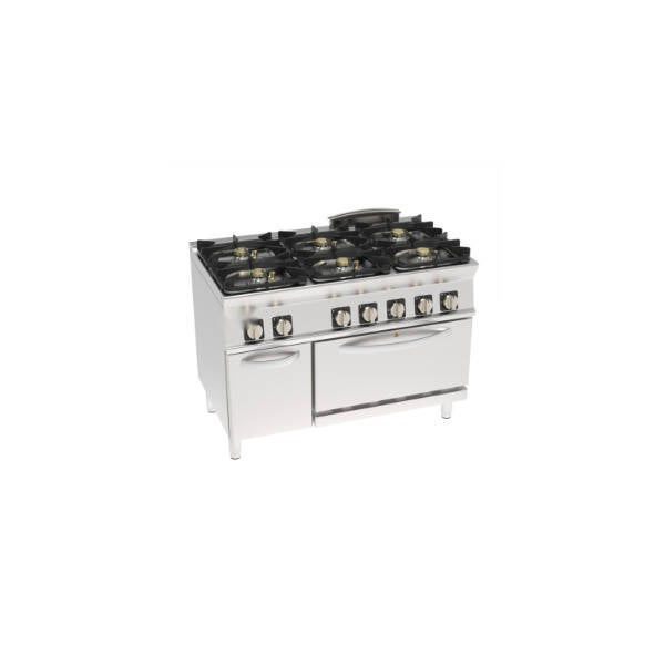 CUCINA GAS ERMETICA 6 FUOCHI CON FORNO ELETTRICO CONVEZIONE GN1/1 CON 1 GRIGLIA