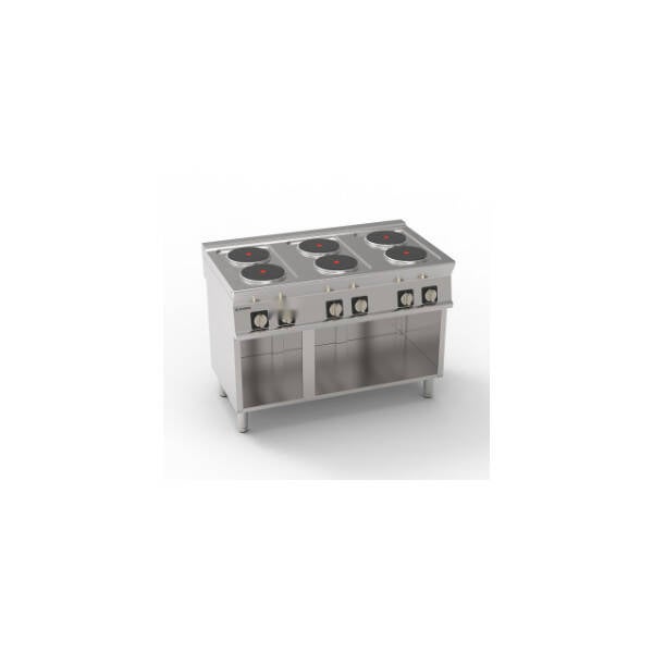 PIANO COTTURA ELETTRICO 6 PIASTRE ERMETICHE TONDE (DIAM 22CM - 8.7IN) FREESTANDING SU VANO APERTO