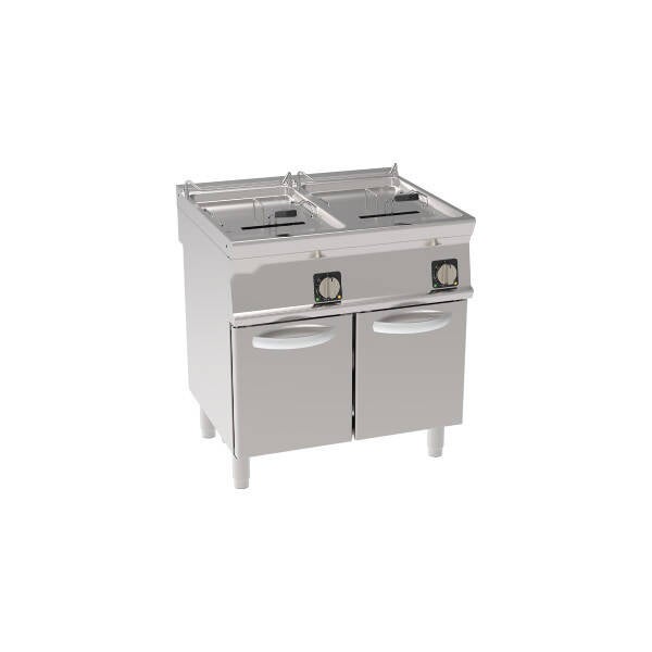 FRIGGITRICE ELETTRICA VASCA DOPPIA 17+17LT CON RESISTENZE ROTANTI IN VASCA FREESTANDING SU VANO CHIUSO - CESTELLI, COPERCHI E VASCA RECUPERO OLIO INCLUSI