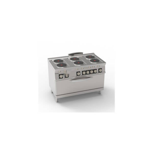 CUCINA ELETTRICA 6 PIASTRE ERMETICHE TONDE (DIAM 22CM - 8.7IN) SU FORNO ELETTRICO STATICO FULL-SIZE(CM92,5X63X30) CON 1 GRIGLIA