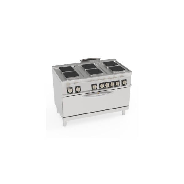 CUCINA ELETTRICA 6 PIASTRE ERMETICHE QUADRE (22X22CM - 8,7X8.7IN) SU FORNO ELETTRICO STATICO FULL-SIZE(CM92,5X63X30) CON 1 GRIGLIA