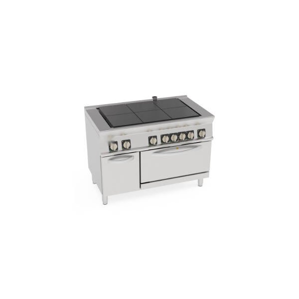 CUCINA ELETTRICA 6 PIASTRE QUADRE (30X30CM - 11.8X11.8IN) COMPLANARI BASCULANTI SU FORNO ELETTRICO CONVEZIONE GN1/1 CON 1 GRIGLIA
