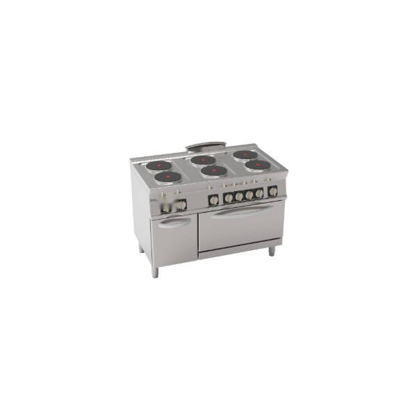 CUCINA ELETTRICA 6 PIASTRE TONDE ERMETICHE SU FORNO ELETTRICO STATICO GN2/1 CON 1 GRIGLIA (DIAM 22CM - 8.7IN)