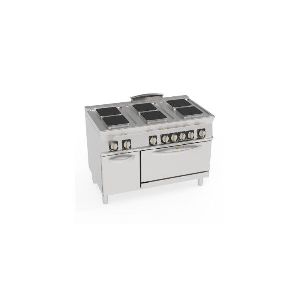 CUCINA ELETTRICA 6 PIASTRE QUADRE ERMETICHE SU FORNO ELETTRICO STATICO GN2/1 CON 1 GRIGLIA (PIASTRA 22X22CM - 8.7X8.7IN)
