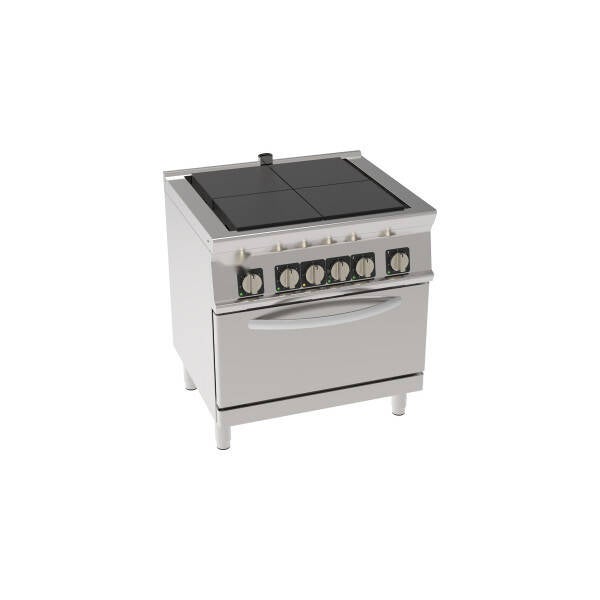 CUCINA ELETTRICA 4 PIASTRE QUADRE COMPLANARI BASCULANTI SU FORNO ELETTRICO STATICO GN2/1 CON 1 GRIGLIA (PIASTRA 30X30CM - 11.8X11.8IN)