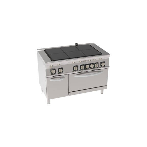 CUCINA ELETTRICA 6 PIASTRE QUADRE COMPLANARI BASCULANTI SU FORNO ELETTRICO STATICO GN2/1 CON 1 GRIGLIA (PIASTRA 30X30CM- 11.8X11.8IN)