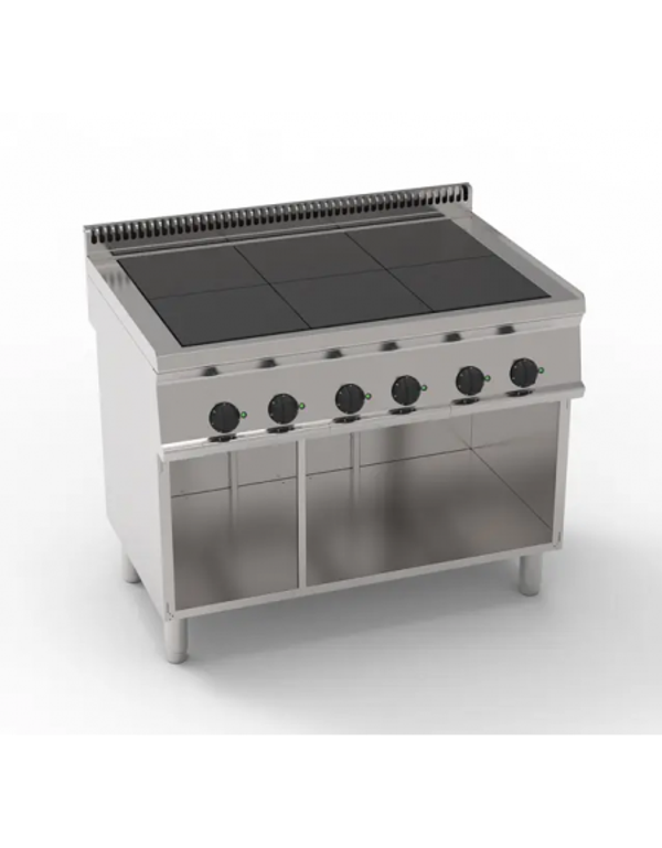Cucina elettrica su vano aperto, 6 piastre quadre complanari fisse cm 30x30 - potenza totale 15 Kw trifase - cm 105x70x85h