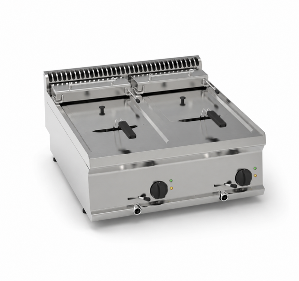 Friggitrice elettrica vasca doppia 8+8lt con scambiatori di calore in vasca top – cestelli e coperchi inclusi