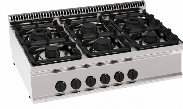 PIANO COTTURA GAS 6 FUOCHI CON GRIGLIE IN GHISA TOP