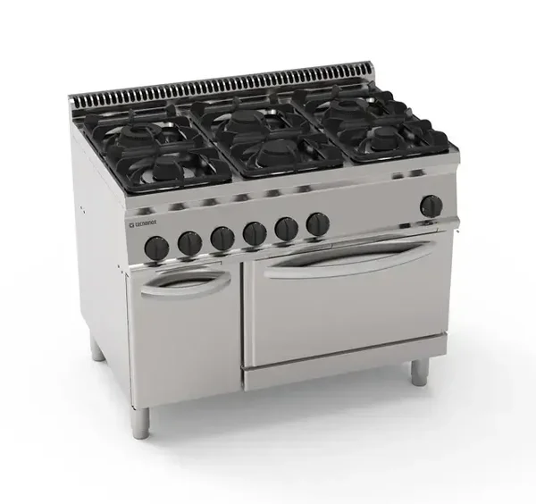 Cucina gas 6 fuochi con forno gas statico GN2/1 e 1 griglia