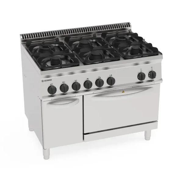 Cucina gas 6 fuochi con forno elettrostatico GN2/1 con 1 griglia