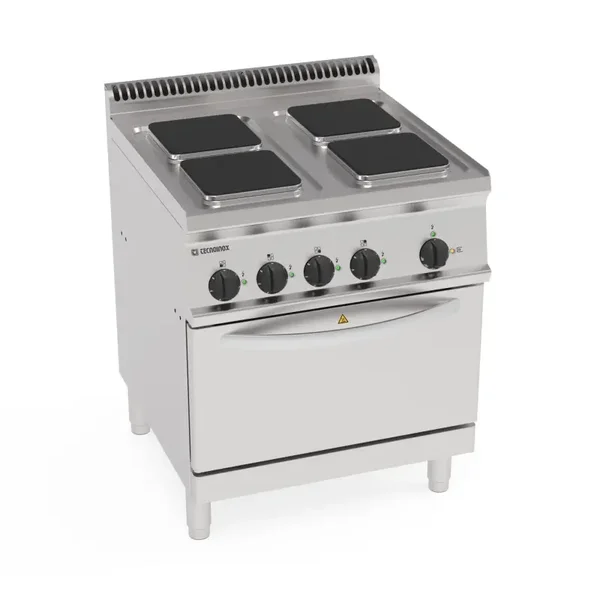 Cucina elettrica 4 piastre ermetiche quadre (22x22cm – 8.7×8.7in) su forno elettrico convezione GN1/1con 1 griglia