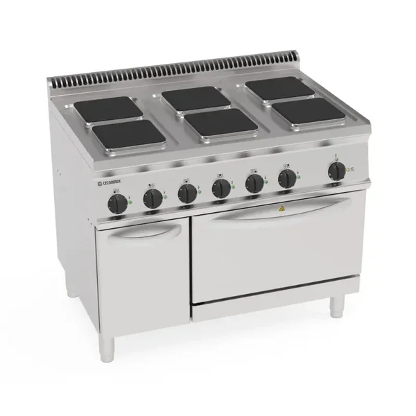 Cucina elettrica 6 piastre ermetiche quadre (22x22cm – 8.7×8.7in) su forno elettrico convezione GN1/1 con 1 griglia