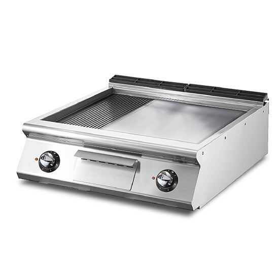 Fry-top elettrico versione top, 1/3 rigata e 2/3 piastra liscia cromata