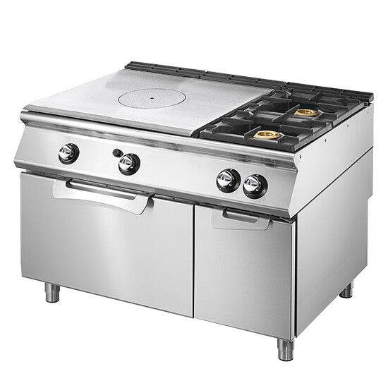 Tuttapiastra gas su forno a gas statico GN 2/1 e vano chiuso + 2 bruciatori