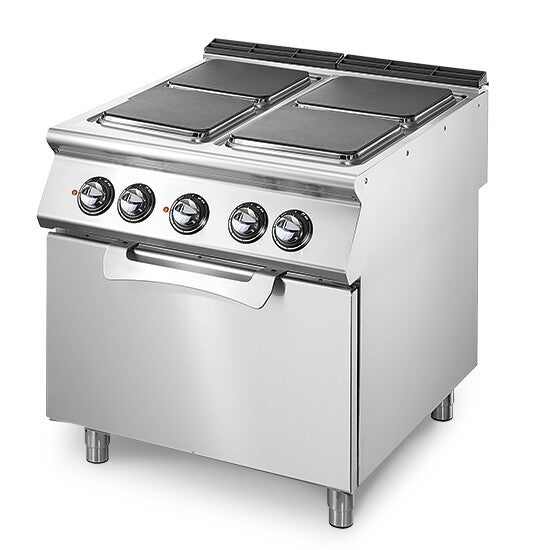 Cucina elettrica su forno elettrico statico GN 2/1, 4 piastre quadre in ghisa