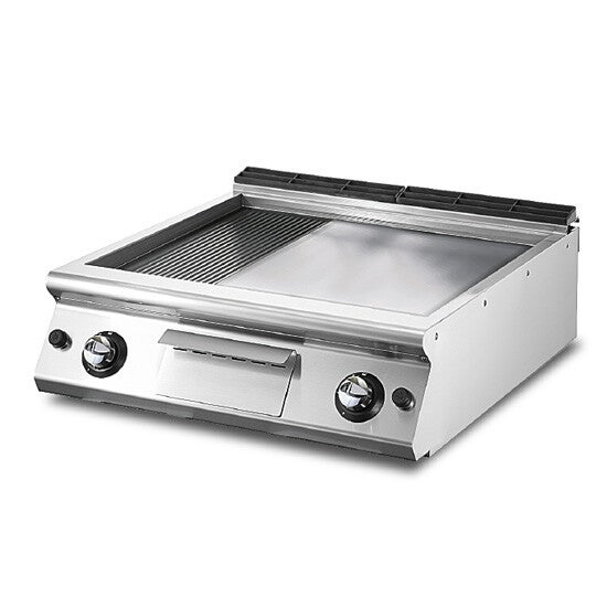 Fry-top gas versione top, 1/3 rigata e 2/3 piastra liscia