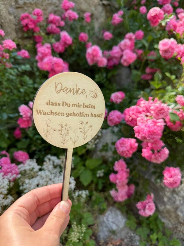 Holzstecker "Danke, dass Du mir beim Wachsen geholfen hast" - Abschiedsgeschenk Kindergarten / Krippe / Schule