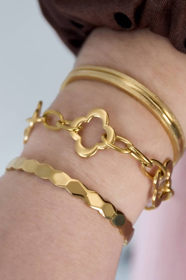 Armband schakelketting klavertje 4 goud