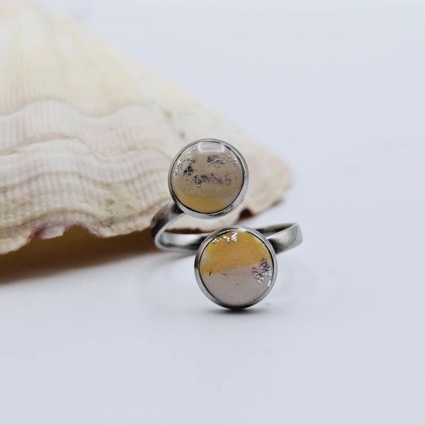 Ring Silber/ Weiß, Orange, Beige