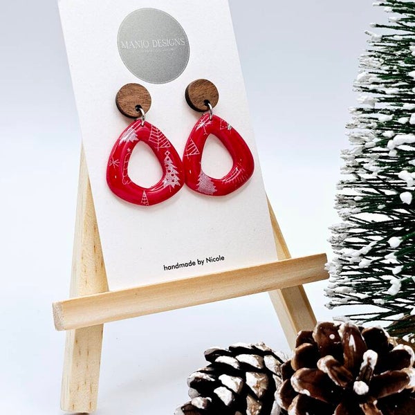 Rote Weihnachtsohrringe mit Aufdruck