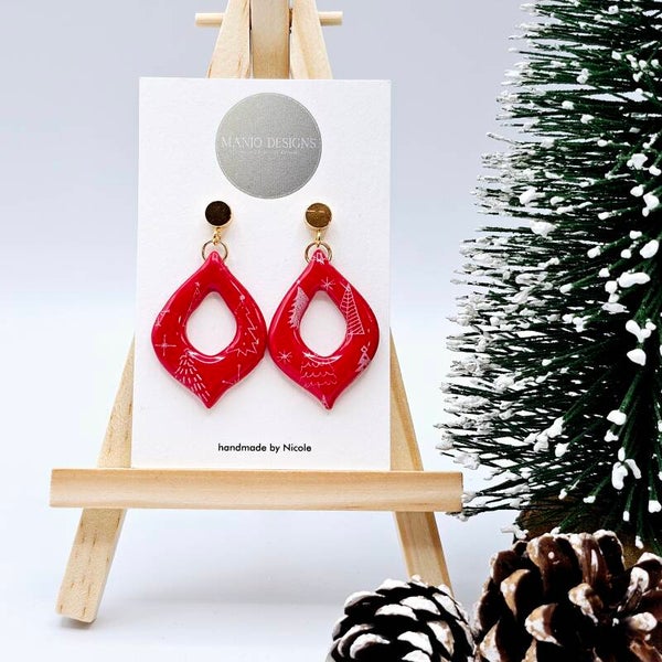 Rote Weihnachtsohrringe mit Aufdruck