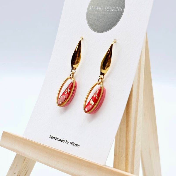 Ovale Ohrringe Rot/Gold