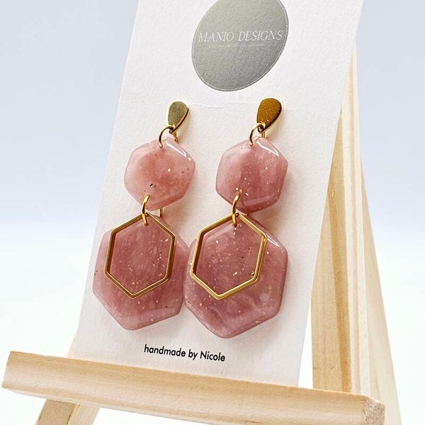 Hexagon Ohrringe in Rosa/Gold