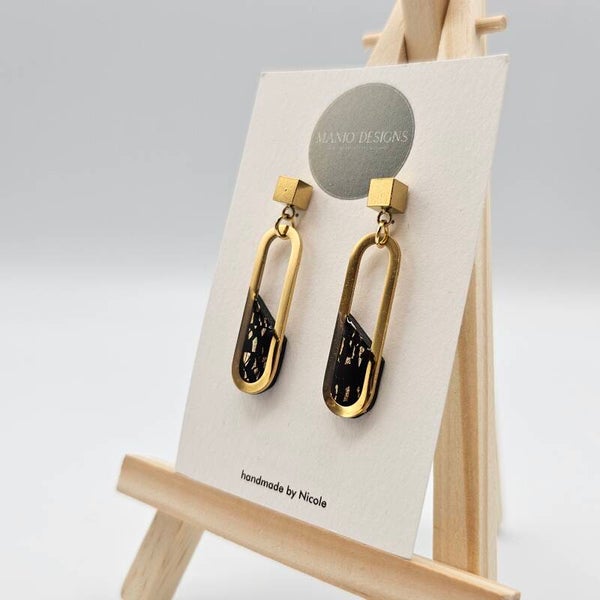 Ovale Ohrringe Schwarz/Gold