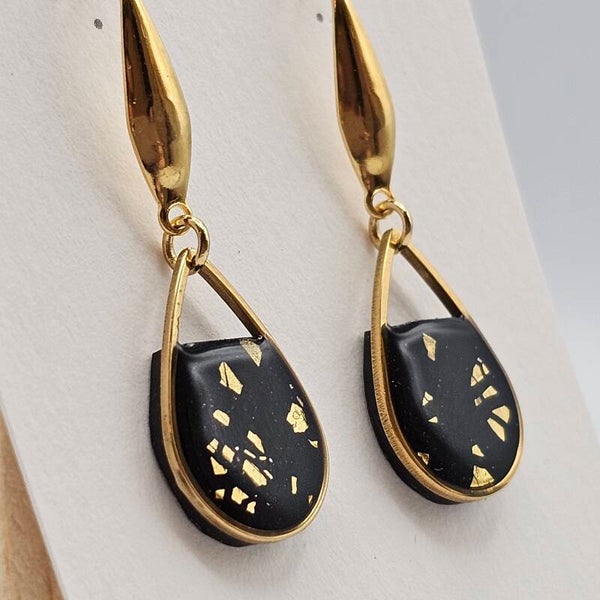Tropfen Ohrringe Schwarz/Gold