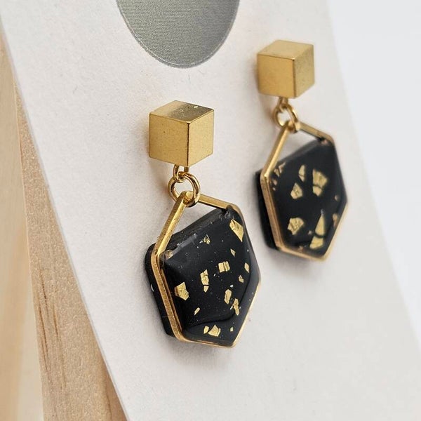 Hexagon Ohrringe Schwarz/Gold