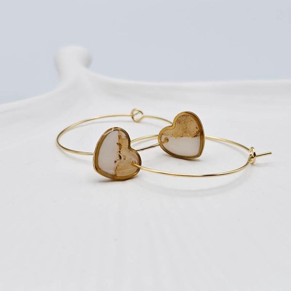 Herz- Creolen Transparent/Weiß - Gold
